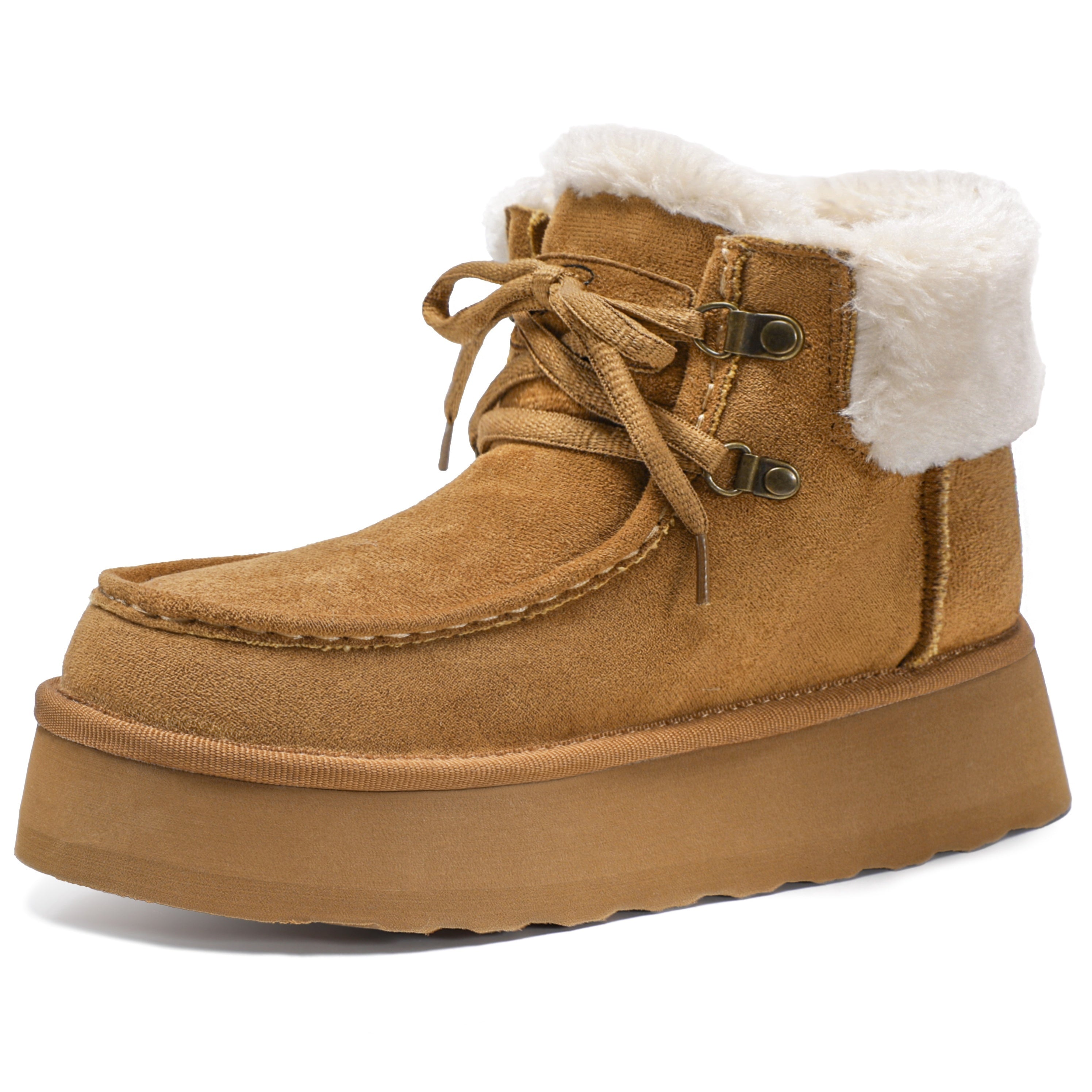 BACIA Platform Boots For Women Winter Boots Suede With Faux Fur Interior Lace Up Snow Boots