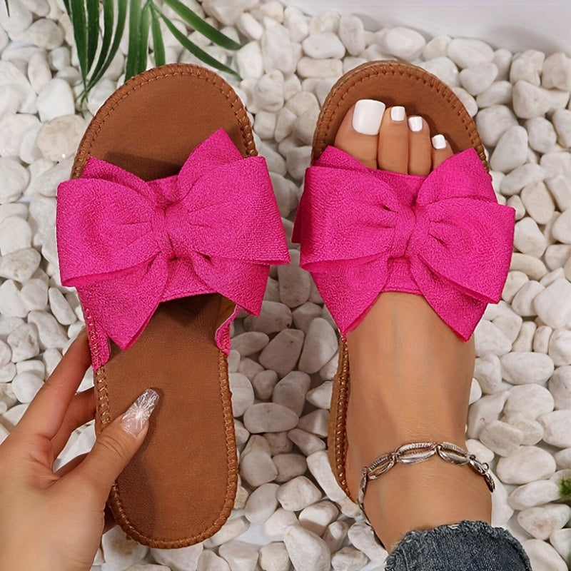 2025 Summer New Elegant Women'S Bow Tie Flat Thong Sandals, Lightweight Solid Color Slippers, -Slip Beach, Fashion Bow Design Convenient Opening-Slip Summer Sandals