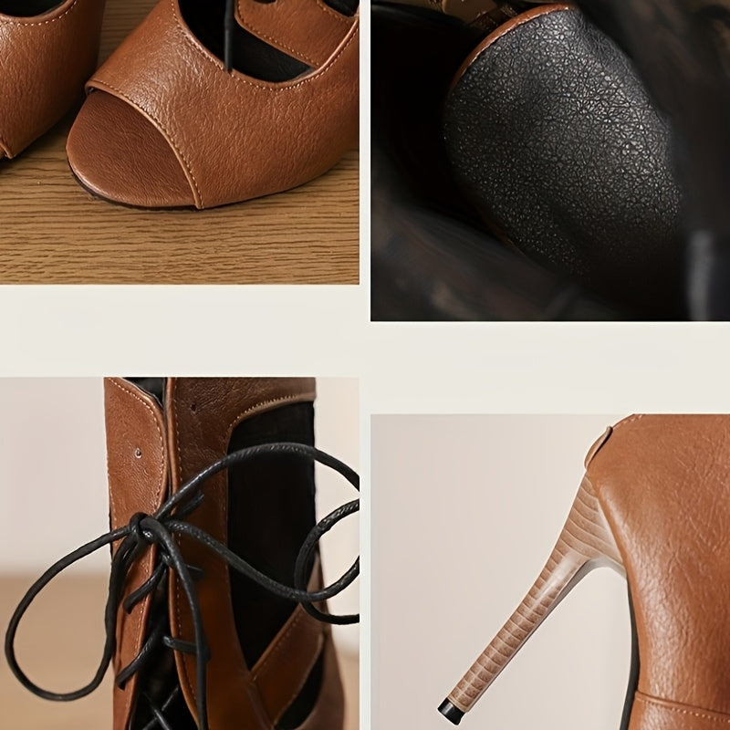 Women's Elegant Open-Toe Stiletto Sandals - with Lace-like tie-back, Ultra-Slip-Resistant PU Sole, Formal & Casual Evening Shoes - Easy-Clean Women's High Heels for Parties, Dates, Office, Ladies Shoes And Sandals, Party Date Footwear, Sleek Glossy Finish