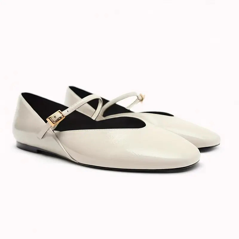 Women's Mary Jane Shoes with One-Strap Buckle - Glossy Red\u002FBlack\u002FWhite Ballet Flats | EVA Lightweight & Machine Washable | Versatile Round-Toe Low-Top Design for Casual, Office, Semi-Formal | Comfortable All-Day Wear with Durable EVA Insole & Ou