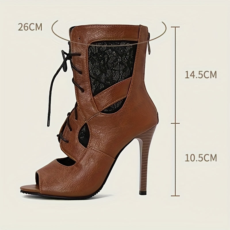 Women's Elegant Open-Toe Stiletto Sandals - with Lace-like tie-back, Ultra-Slip-Resistant PU Sole, Formal & Casual Evening Shoes - Easy-Clean Women's High Heels for Parties, Dates, Office, Ladies Shoes And Sandals, Party Date Footwear, Sleek Glossy Finish