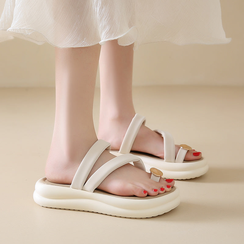 Women'S Summer Slippers - Open-Toe Flat Sandals with Cushioned PU Insole & Non-Slip Rubber Sole, Breathable PU Upper & Microfiber Lining, Lightweight Beach Shoes for Casual & Formal Wear, Ladies Shoes, Comfortable Footwear, Durable Traction Footwear