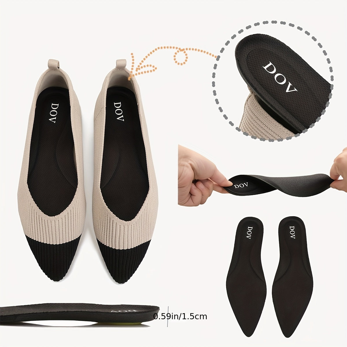 Women's Elegant Knit Ballet Flats - Pointed Toe, Lightweight Slip-On Design, Comfortable Dress Shoes with Ribbed Texture and Contrasting Color Accents, Versatile Footwear|Elegant Slipon Shoes|Fabric Upper Flats