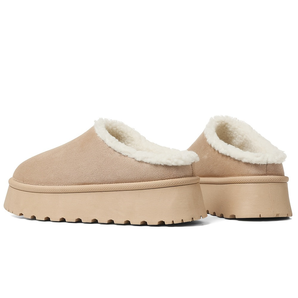 Women'S Winter Warm Faux Fur Snow Boots Fashion Platform Wedges Heel Slip-On Comfortable Anti-Slip Round Toe Fuzzy Booties, Classic Suede Winter Snow Slippers Boots Woman