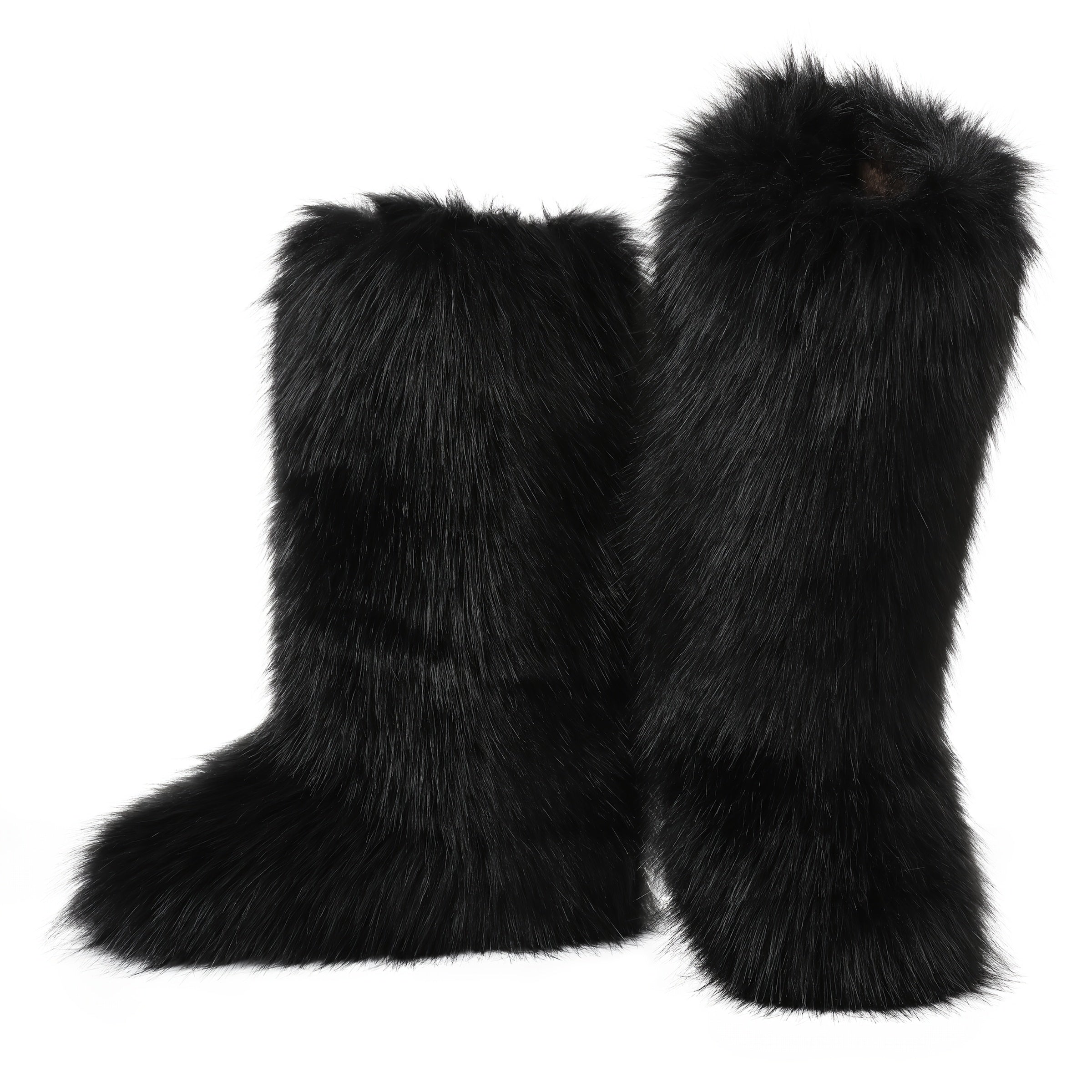 Women's Faux Fur Winter Snow Boots - Warm Plush Lined, Fluffy Knee-High Fashion Boots with Flat Heel, Ideal for Y2K Halloween Party and Casual Wear, Casual Snow Boots|Y2K Fashion Boots|Rubber Sole Boots, Winter Boots