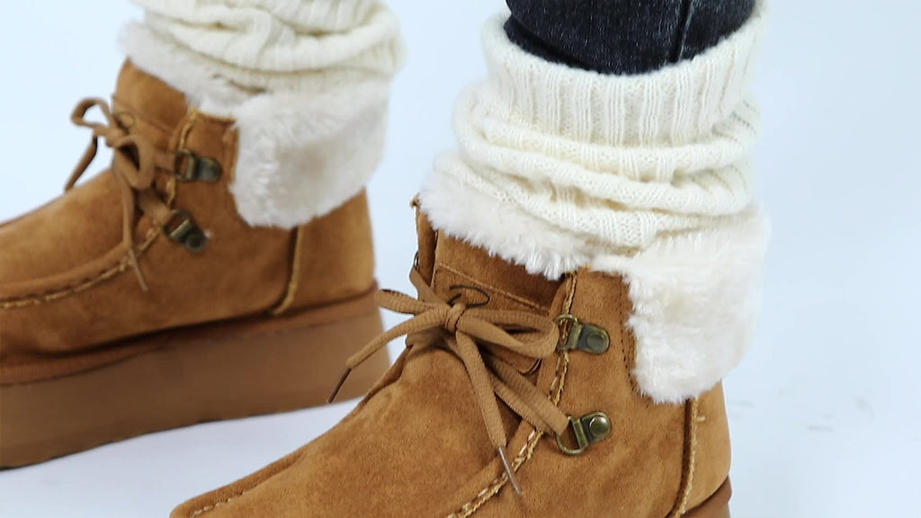 BACIA Platform Boots For Women Winter Boots Suede With Faux Fur Interior Lace Up Snow Boots