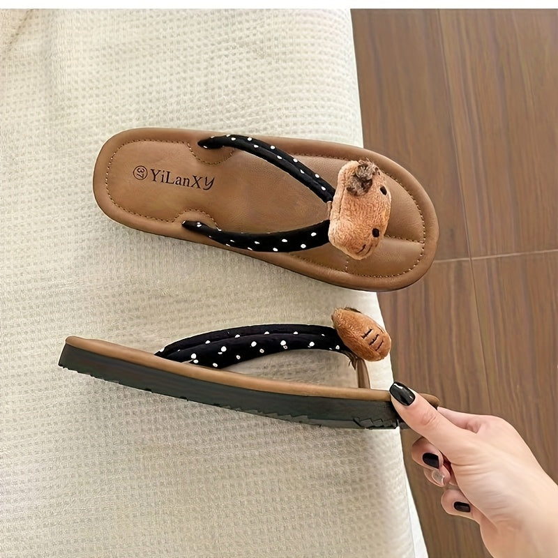 Sanrio Hello Kitty Black Flip-flops Slippers Cartoon Cute Fashion Flip-flops For Women To Wear Outside Summer New Travel Vacation Daily Versatile Flip-flops Soft Bottom Beach Flat Slippers Casual Sandals