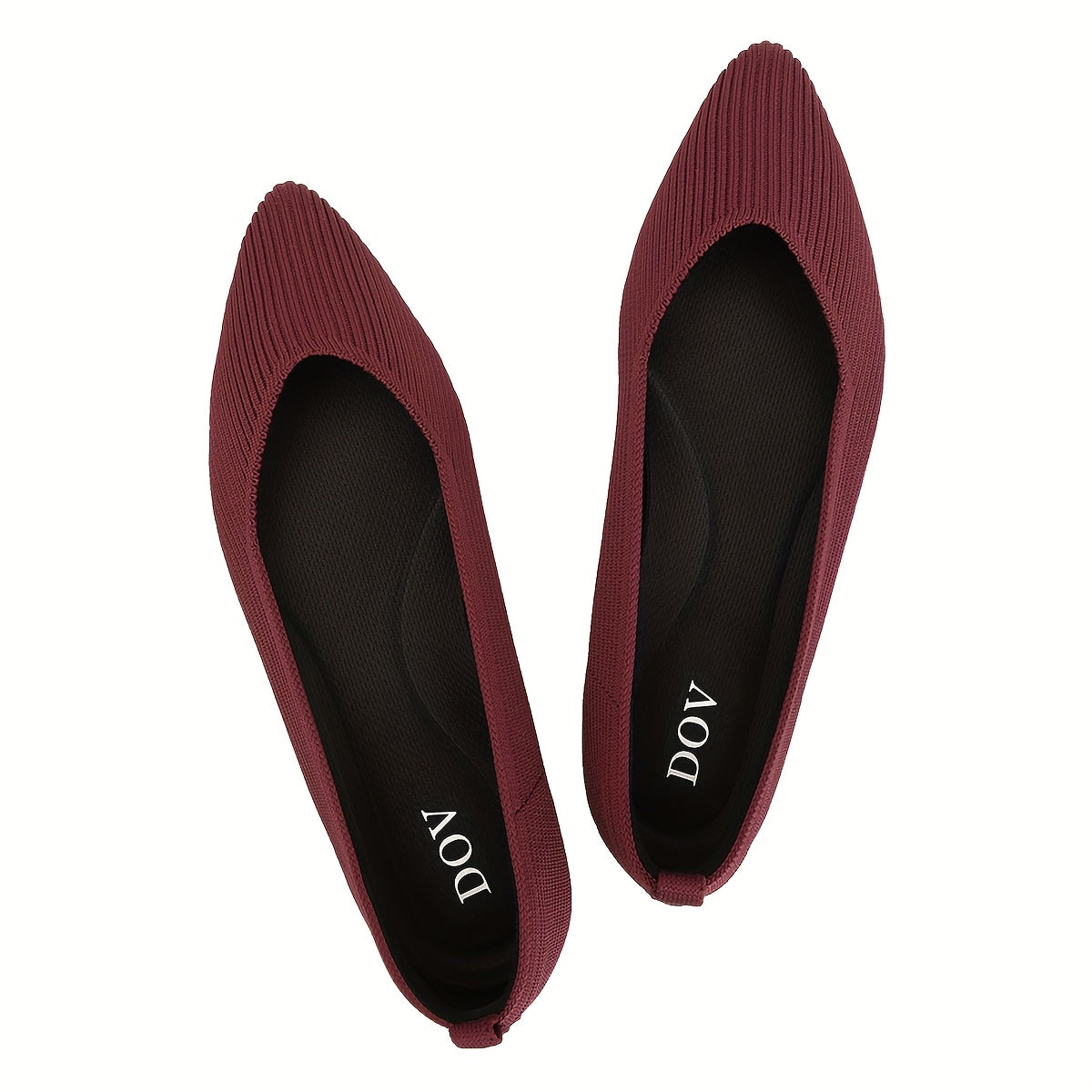 Women's Elegant Knit Ballet Flats - Pointed Toe, Lightweight Slip-On Design, Comfortable Dress Shoes with Ribbed Texture and Contrasting Color Accents, Versatile Footwear|Elegant Slipon Shoes|Fabric Upper Flats