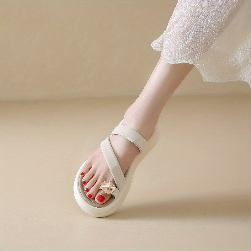 Women'S Summer Slippers - Open-Toe Flat Sandals with Cushioned PU Insole & Non-Slip Rubber Sole, Breathable PU Upper & Microfiber Lining, Lightweight Beach Shoes for Casual & Formal Wear, Ladies Shoes, Comfortable Footwear, Durable Traction Footwear