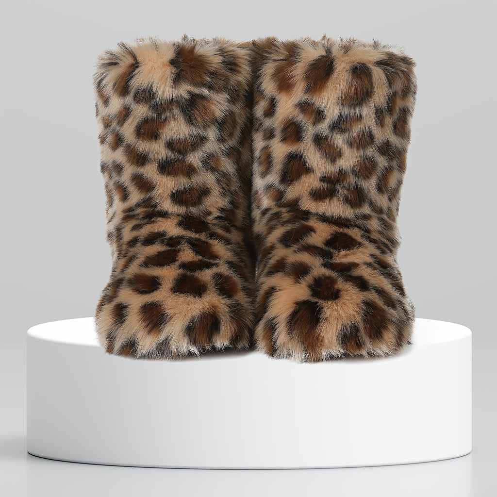 Cozy Faux Fur Snow Boots for Women Round Toe Pull On Warm Boot Non Slip Wide Calf Casual Booties for Outdoor Party Outing Dressy Fashionable Womens Shoes