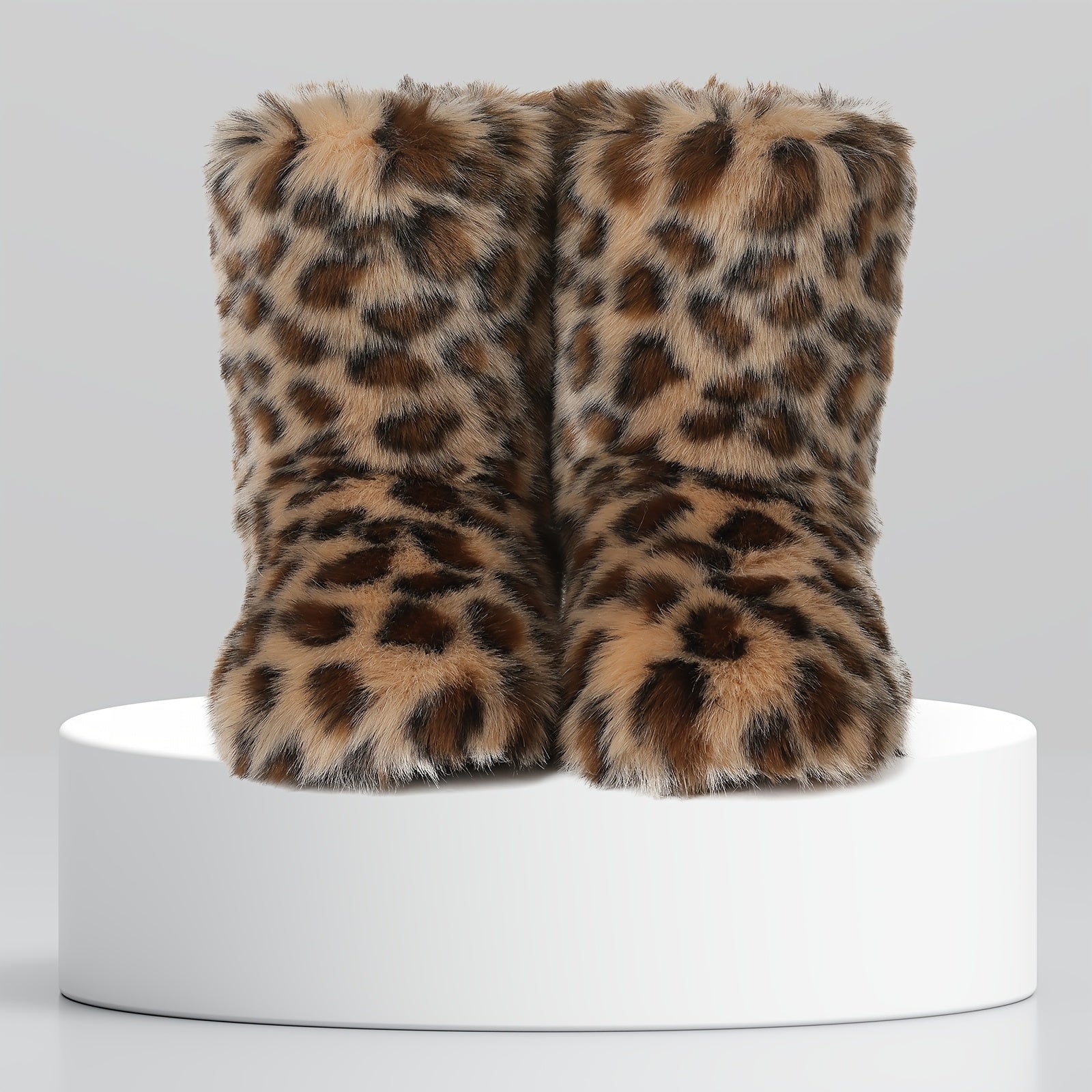 Cozy Faux Fur Snow Boots for Women Round Toe Pull On Warm Boot Non Slip Wide Calf Casual Booties for Outdoor Party Outing Dressy Fashionable Womens Shoes