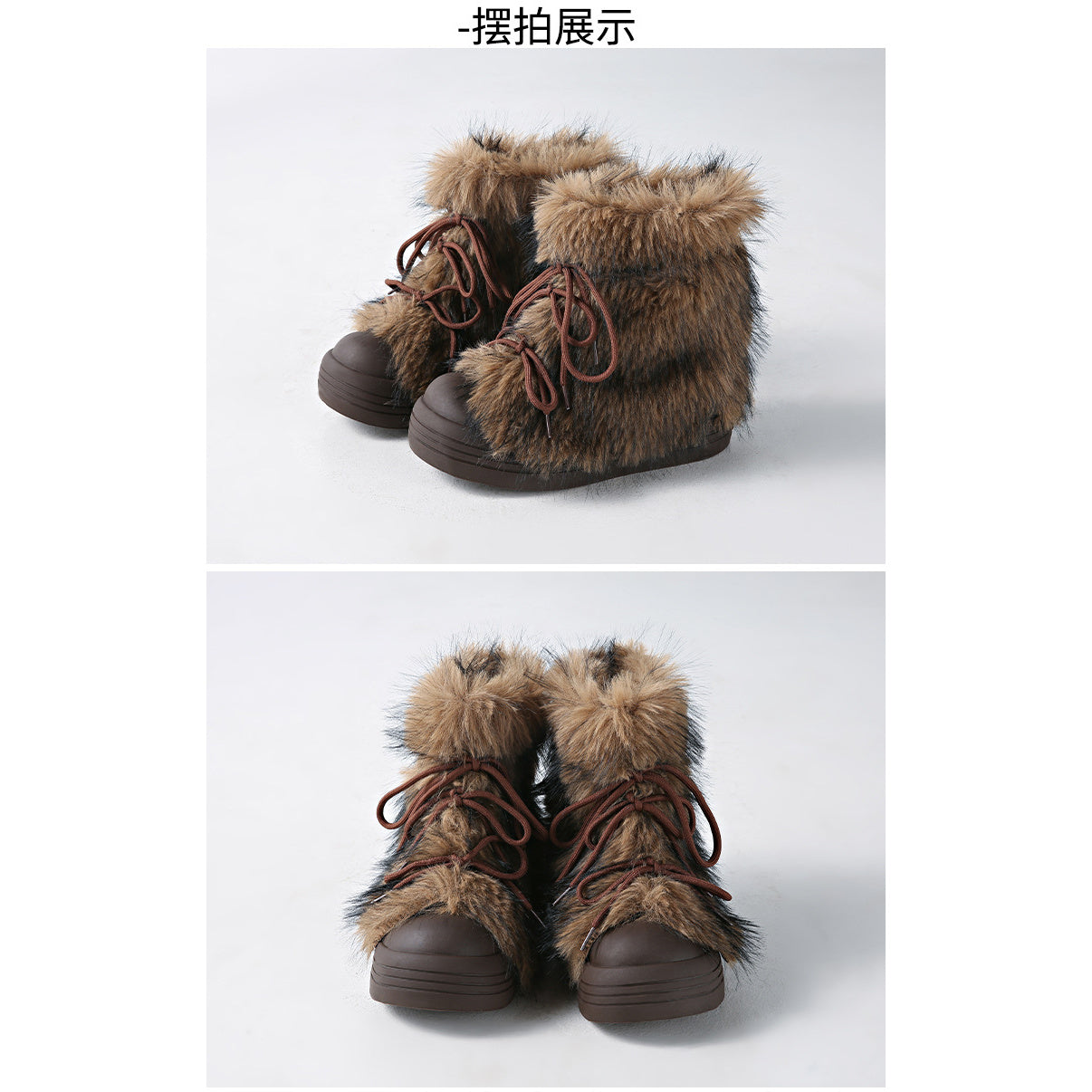Women's Vintage Chunky Winter Boots with Thick Platform Sole - Cold-Resistant Warm Round Toe Snow Boots, Slip-Resistant Rubber Outsole & Faux Fur Collar, Height-Increasing Korean Winter Shoes for Women (Grey\u002FBlack\u002FBeige) - EVA Upper & PVC Lining