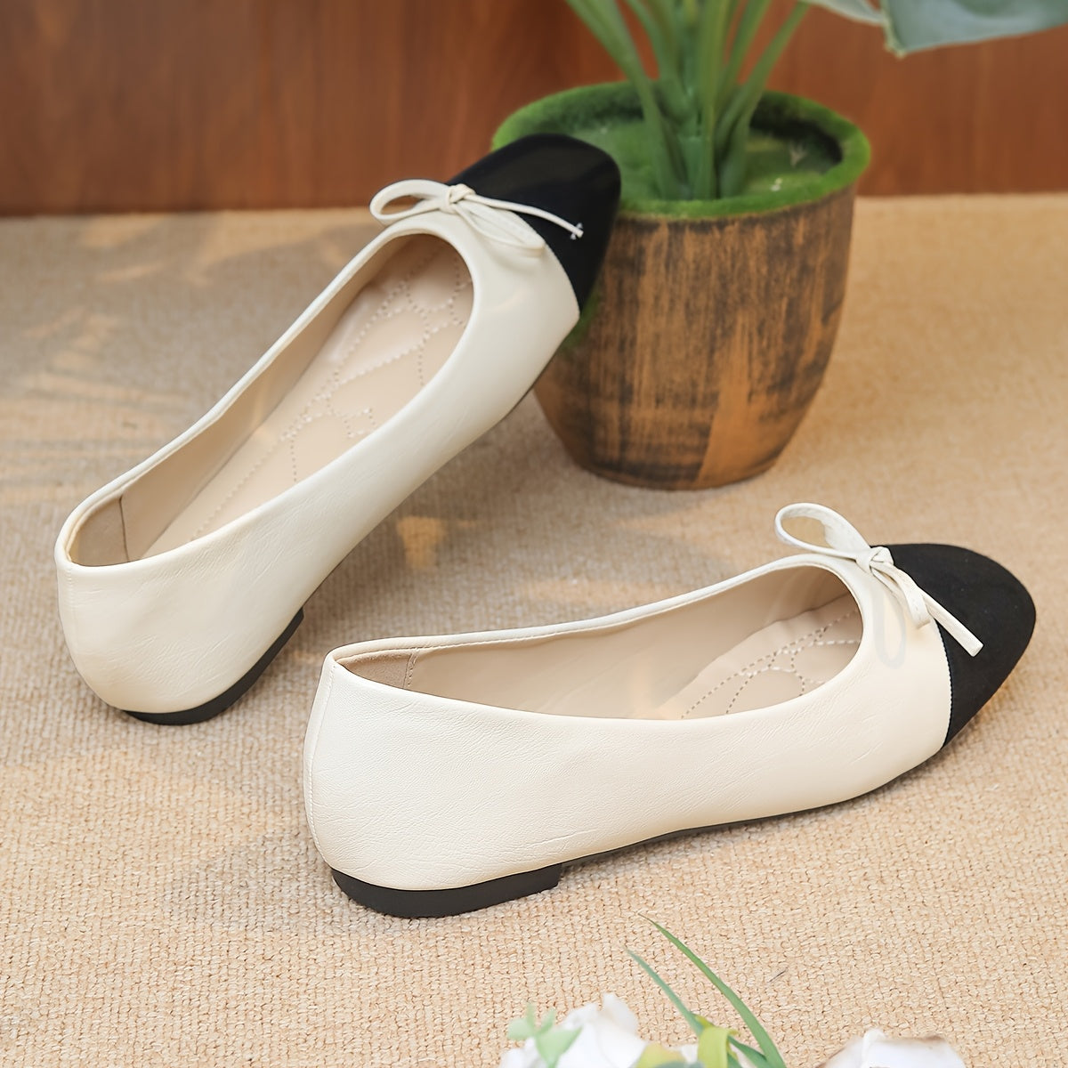 Single Shoe Women's Fashion Temperament, Seasonal Shallow Bow, Versatile Splicing, Plus Size Mary Jane