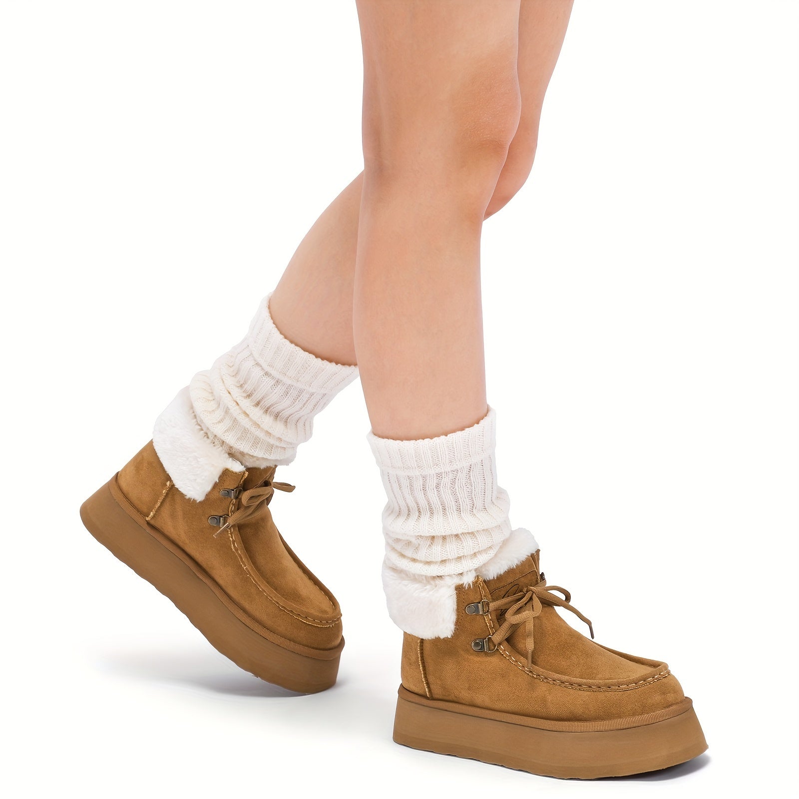 BACIA Platform Boots For Women Winter Boots Suede With Faux Fur Interior Lace Up Snow Boots