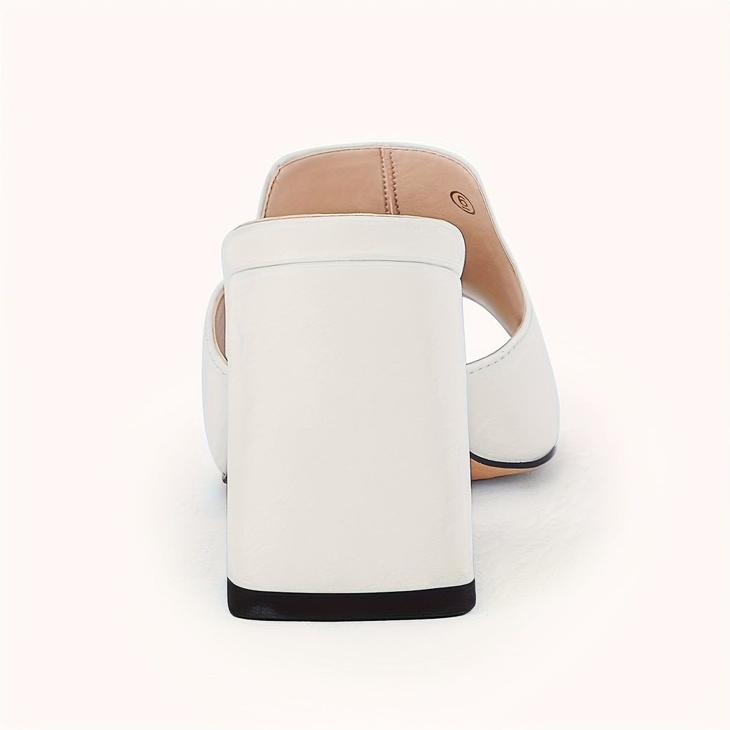 Women'S Sandals Peep Toe Slides Chunky Heel Mules Single Band Comfort Slip-on Shoes With Metal Chain For Spring Summer