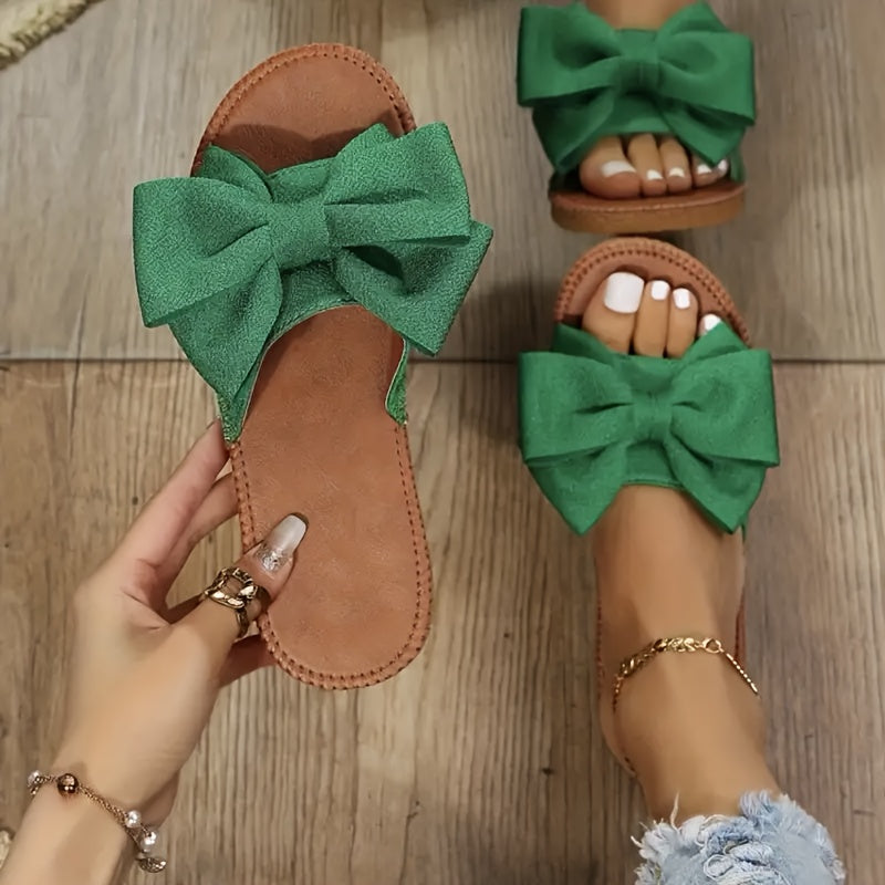 2025 Summer New Elegant Women'S Bow Tie Flat Thong Sandals, Lightweight Solid Color Slippers, -Slip Beach, Fashion Bow Design Convenient Opening-Slip Summer Sandals
