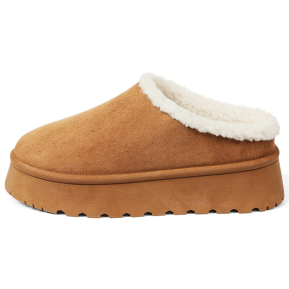 Women'S Winter Warm Faux Fur Snow Boots Fashion Platform Wedges Heel Slip-On Comfortable Anti-Slip Round Toe Fuzzy Booties, Classic Suede Winter Snow Slippers Boots Woman