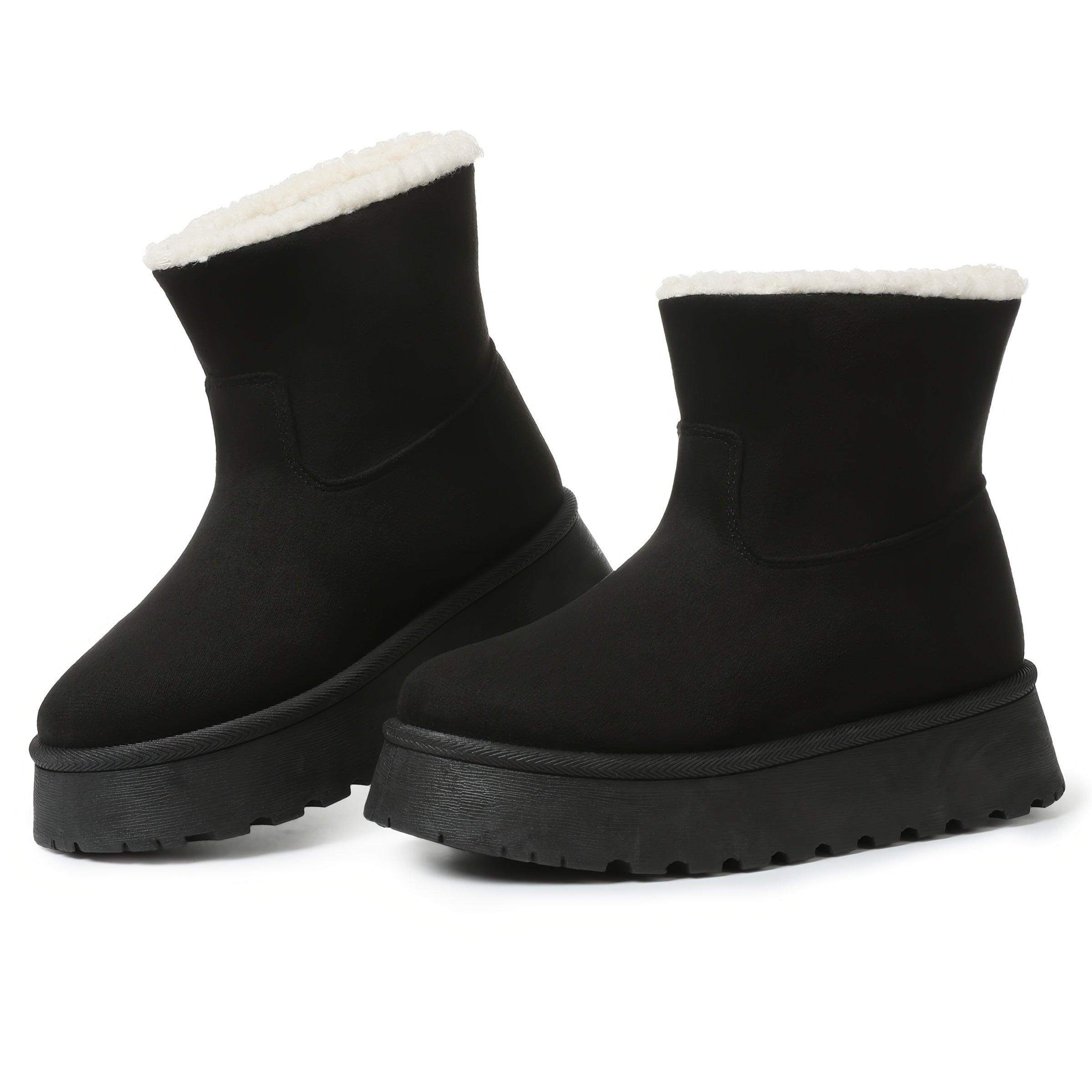 Women's Cozy Faux Fur-Lined Cover Winter Snow Boots - Warm Plush Ankle Booties with Anti-Slip Platform Sole, Pull-On Design, Round Toe, and Thick Rubber Heel for Casual Comfort