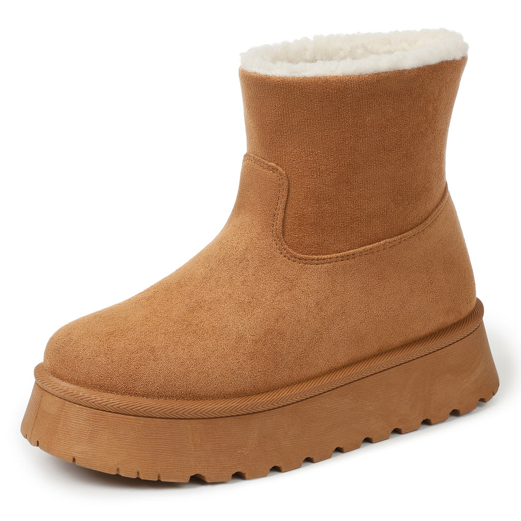 Women's Cozy Faux Fur-Lined Cover Winter Snow Boots - Warm Plush Ankle Booties with Anti-Slip Platform Sole, Pull-On Design, Round Toe, and Thick Rubber Heel for Casual Comfort