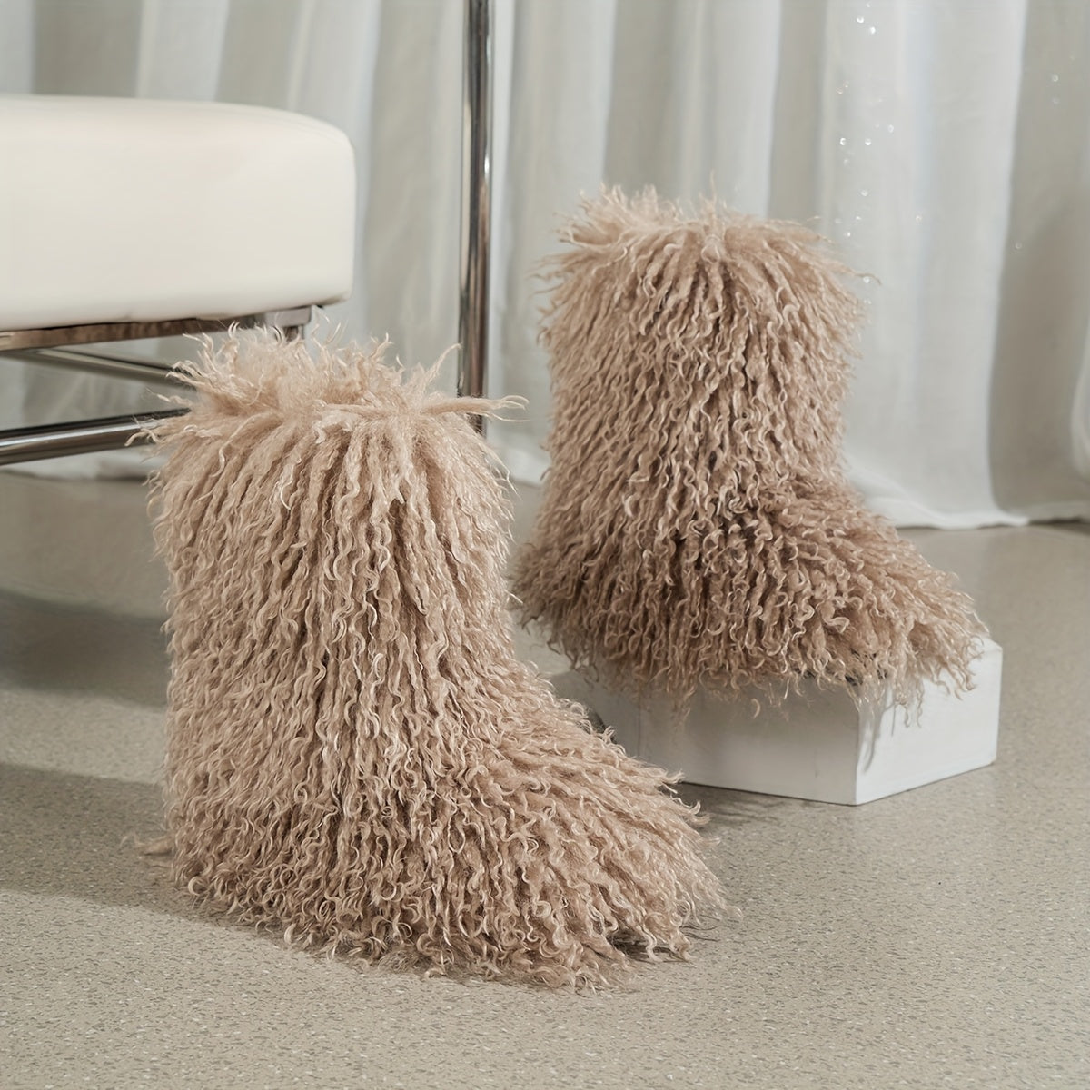 2025 Winter New Arrival Furry Faux Fur Boots Mid-Calf Tassel Outdoor Snow Boots Fashionable Cute Warm Puffy Short Mid-Calf Boots