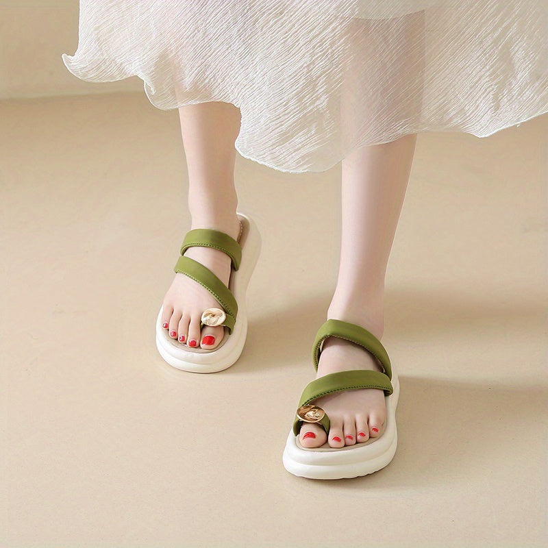 Women'S Summer Slippers - Open-Toe Flat Sandals with Cushioned PU Insole & Non-Slip Rubber Sole, Breathable PU Upper & Microfiber Lining, Lightweight Beach Shoes for Casual & Formal Wear, Ladies Shoes, Comfortable Footwear, Durable Traction Footwear