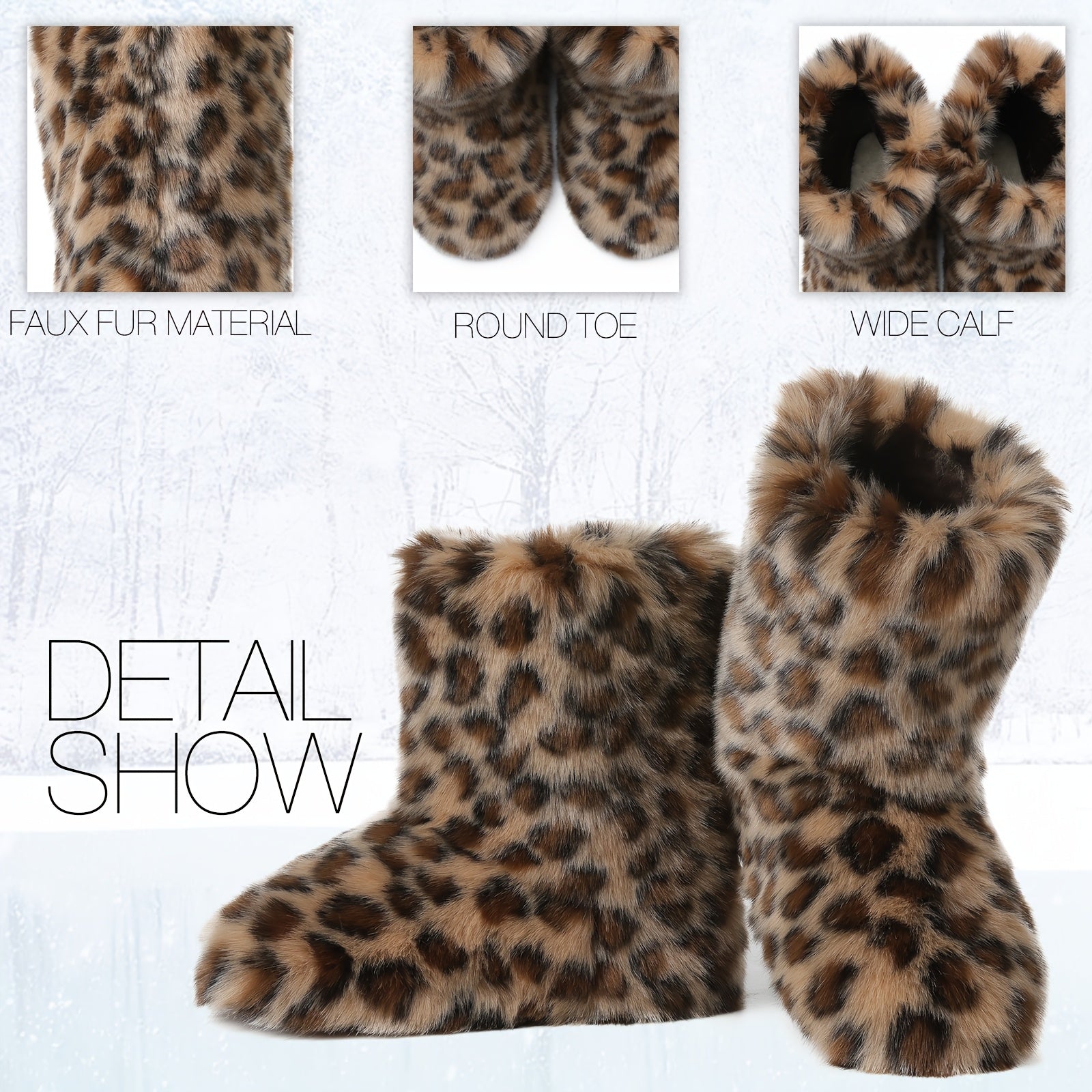 Cozy Faux Fur Snow Boots for Women Round Toe Pull On Warm Boot Non Slip Wide Calf Casual Booties for Outdoor Party Outing Dressy Fashionable Womens Shoes