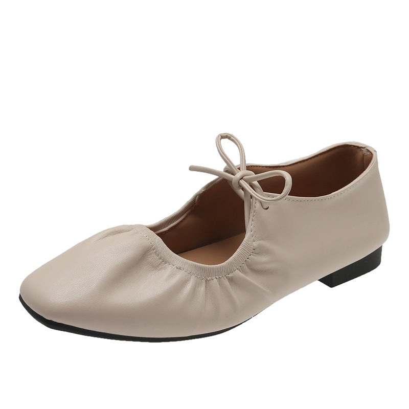 Metallic Pleated Detail Square Toe Flat Shoes Charming Outdoor Flat Shoes French Soft Cover Soft Bottom Retro Beautiful Flat Shoes Niche Lace-up Loafers Golden Silvery Mary Jane Single Shoes Women, Designer Shoes for Women, Shoes for Women Comfortable, Wi