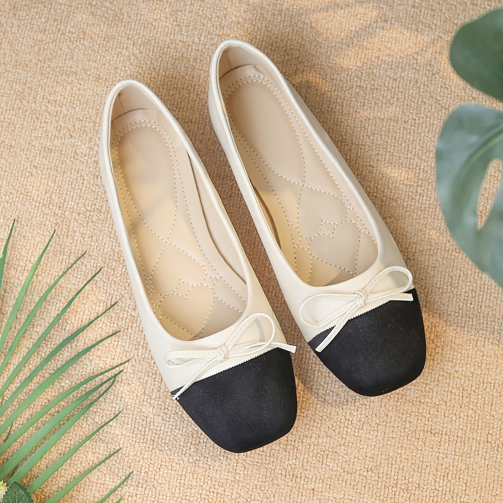 Single Shoe Women's Fashion Temperament, Seasonal Shallow Bow, Versatile Splicing, Plus Size Mary Jane