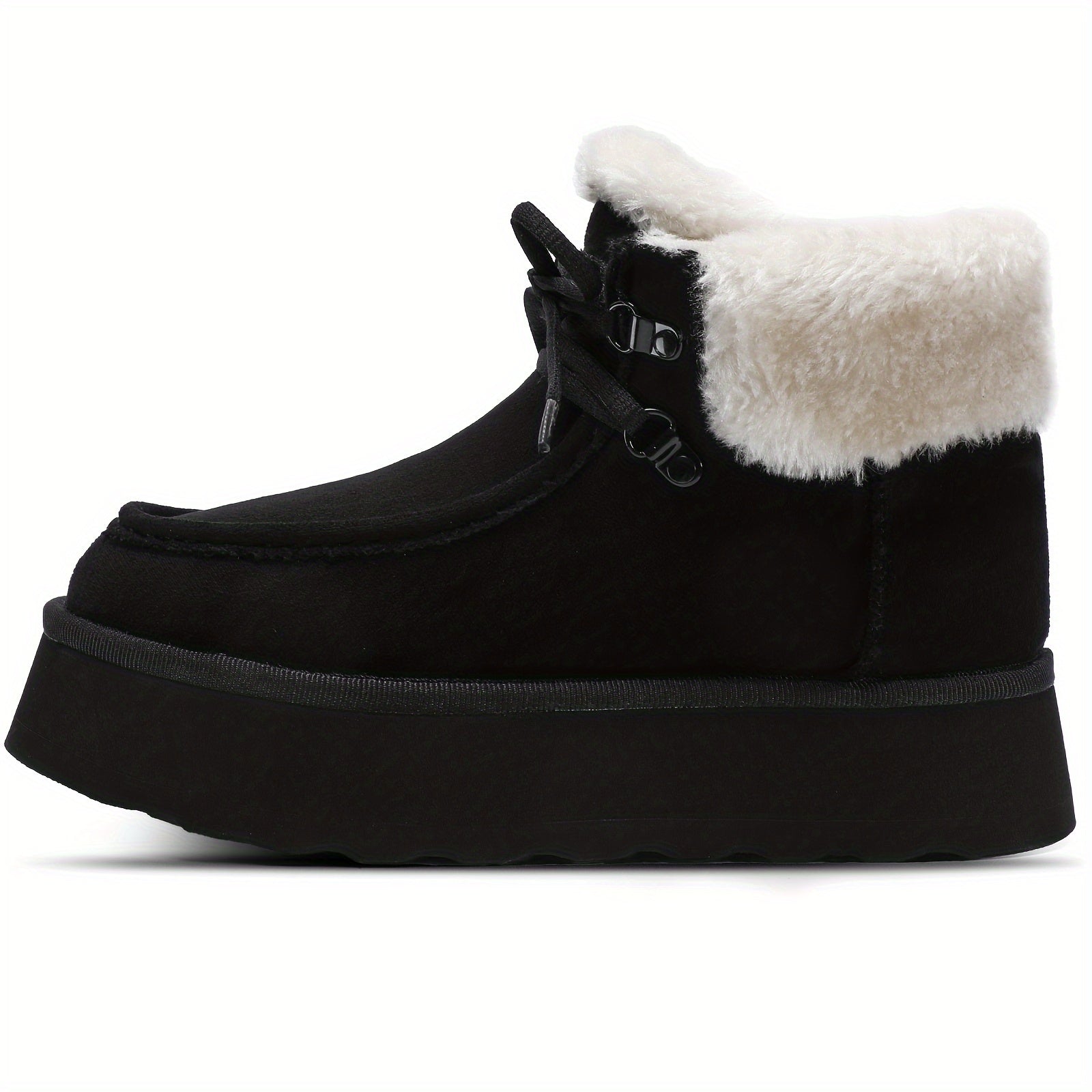 BACIA Platform Boots For Women Winter Boots Suede With Faux Fur Interior Lace Up Snow Boots