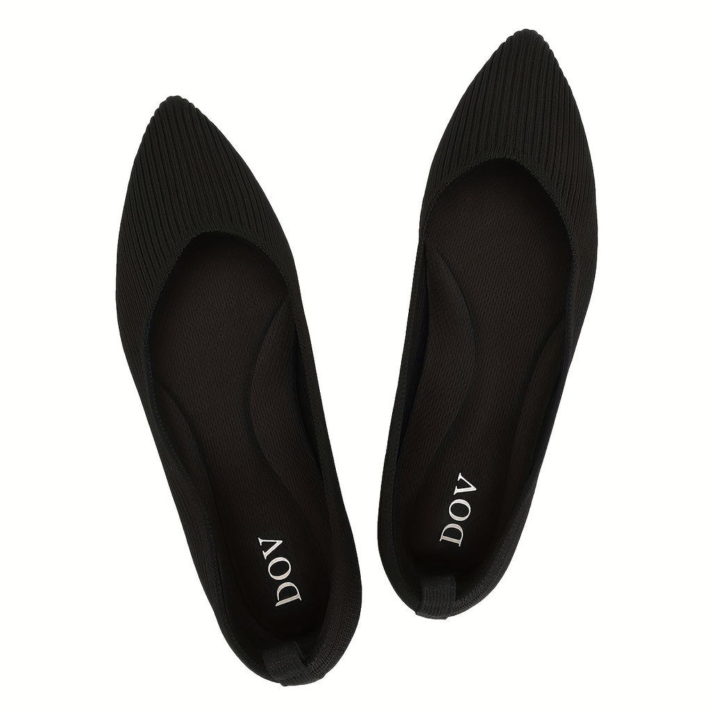 Women's Elegant Knit Ballet Flats - Pointed Toe, Lightweight Slip-On Design, Comfortable Dress Shoes with Ribbed Texture and Contrasting Color Accents, Versatile Footwear|Elegant Slipon Shoes|Fabric Upper Flats