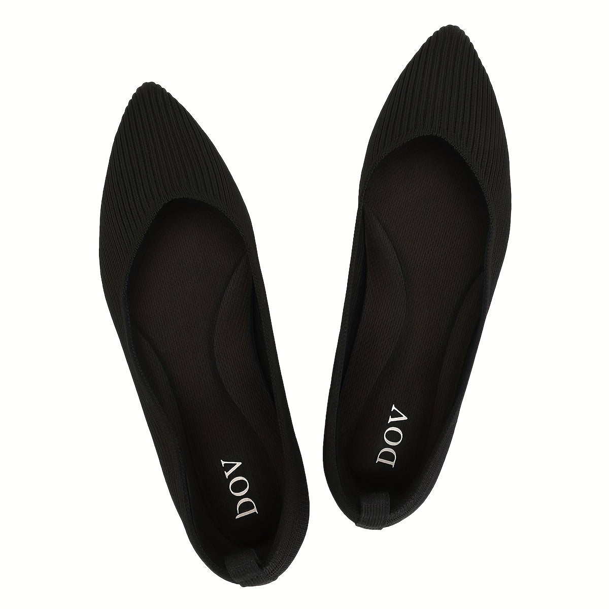 Women's Elegant Knit Ballet Flats - Pointed Toe, Lightweight Slip-On Design, Comfortable Dress Shoes with Ribbed Texture and Contrasting Color Accents, Versatile Footwear|Elegant Slipon Shoes|Fabric Upper Flats