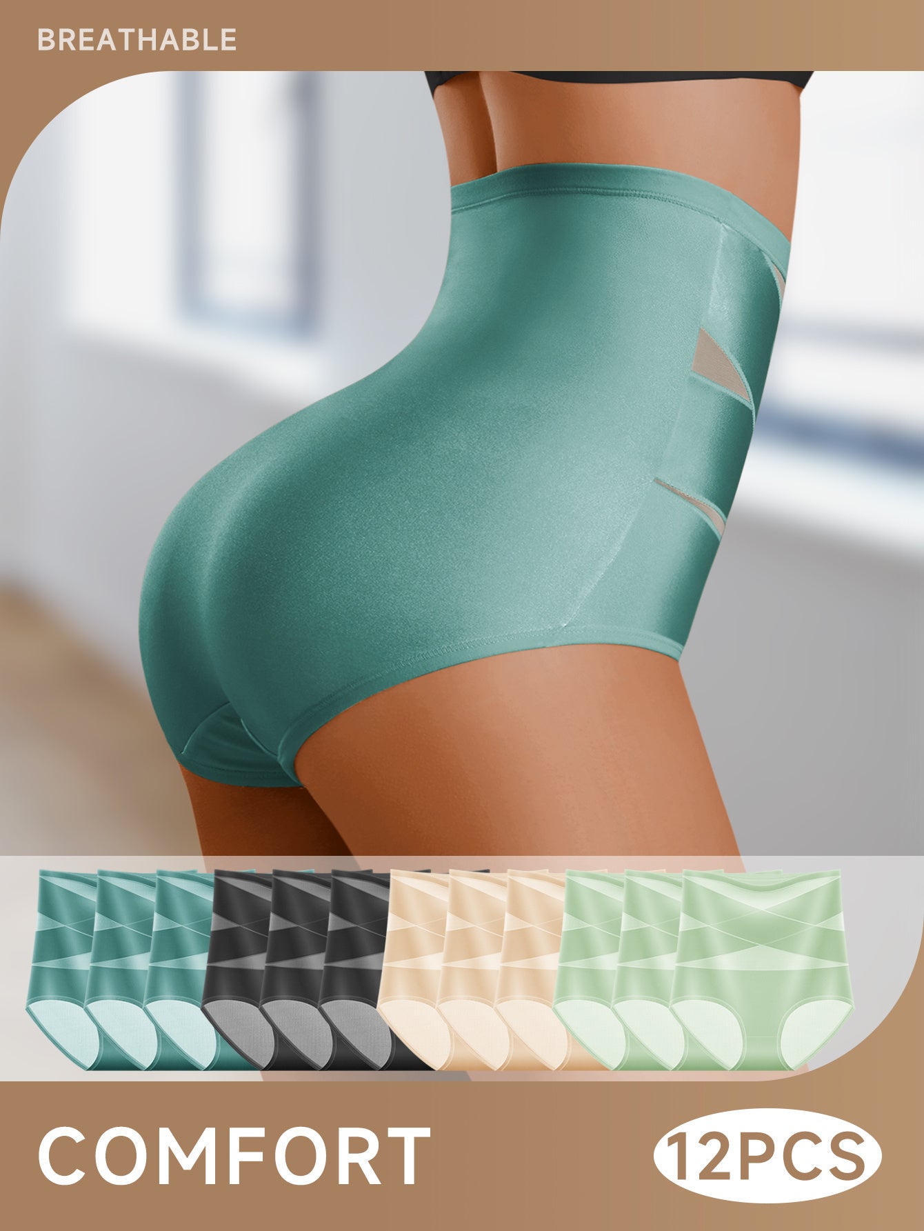 A Set of 12 Seamless Women'S Panties Featuring a Cross Strap Design, with High-Waisted Triangle Cut That Offers Full Coverage