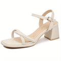 Women's Elegant Lace-Up Cross Strap Sandals - Chunky Heel for Stability, Beige\u002F\u002FWhite\u002F, Open-Toe Party & Everyday Shoes with Cushioned Insole - Formal & Casual Outfits