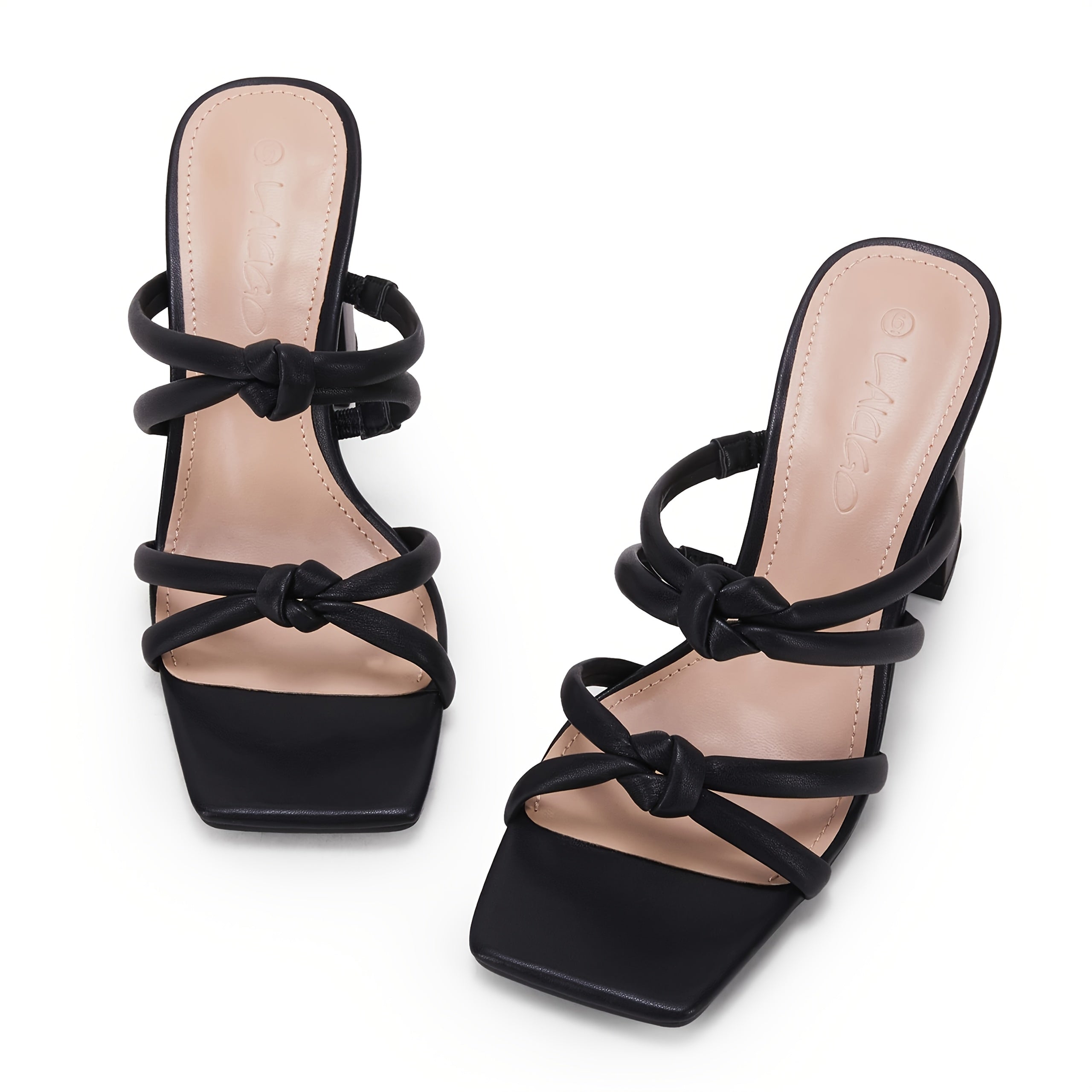 Women's Slip-On Square Open Toe Block Heel Sandals - Strappy Braided Backless Design, Synthetic Cover & PU Sole, Machine Washable Summer Shoes for Casual & Formal Occasions, Modern Footwear, Durable Comfort Footwear