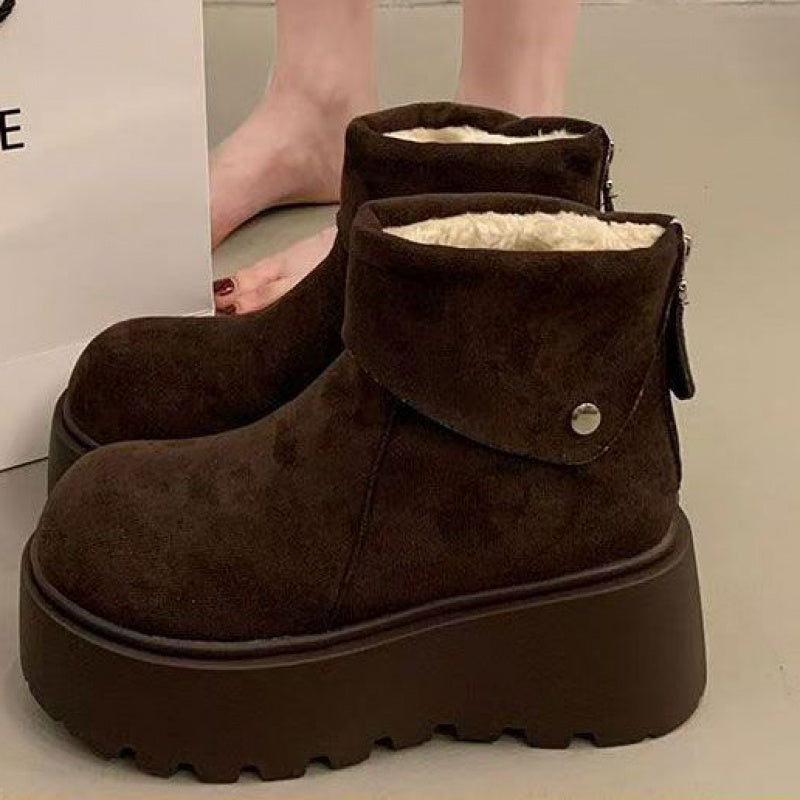 Women's 2025 Winter Thickened Snow Boots with Height-Increasing Thick Platform Sole, Fleece Lining & - Anti-Slip Traction, Round Toe Winter Shoes for Outdoor, Casual & Formal Wear - Warm, Durable & Comfortable (Brown\u002FBlack), Long Winter Boots for Wom