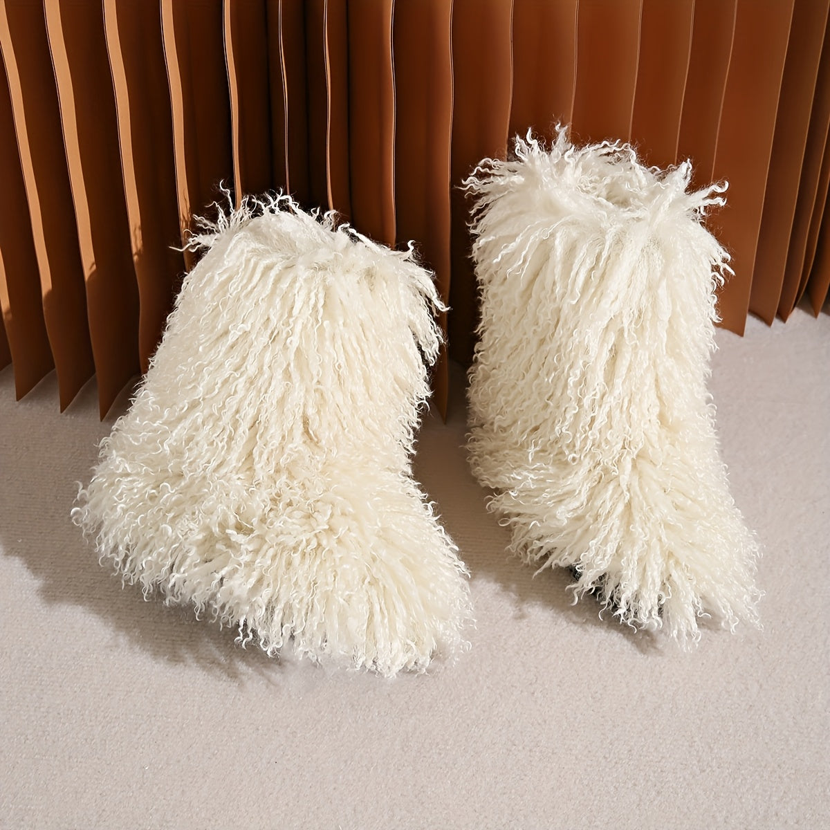 2025 Winter New Arrival Furry Faux Fur Boots Mid-Calf Tassel Outdoor Snow Boots Fashionable Cute Warm Puffy Short Mid-Calf Boots