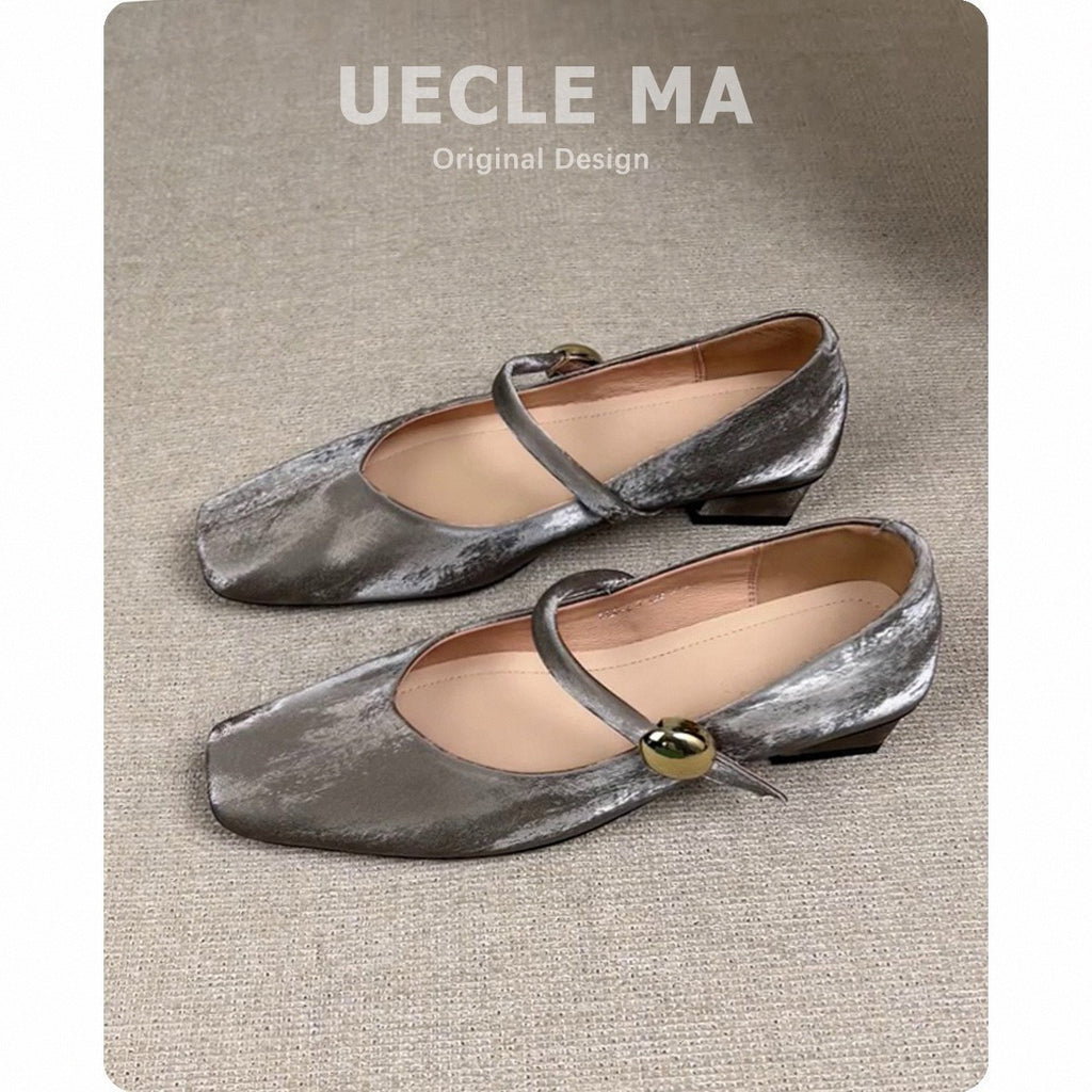 Super Soft Lambskin ~ French Style Single Shoes for Women, Square Toe Stunning Low Heel Ballet Flats Retro One-Strap Buckle Mary Jane, Elegant Shoes for Women, Ballerina Shoes