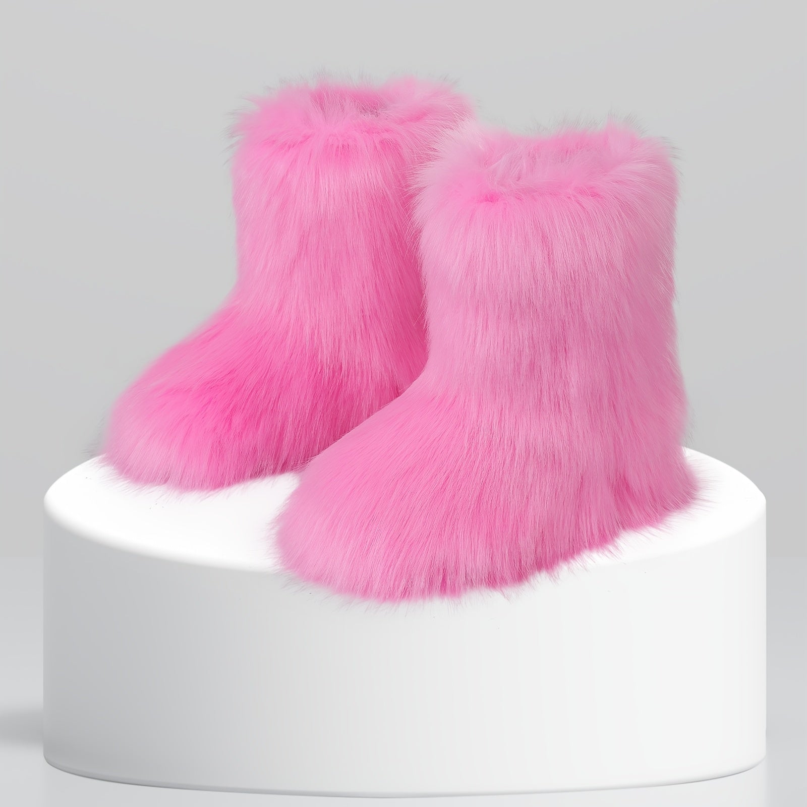 Cozy Faux Fur Snow Boots for Women Round Toe Pull On Warm Boot Non Slip Wide Calf Casual Booties for Outdoor Party Outing Dressy Fashionable Womens Shoes