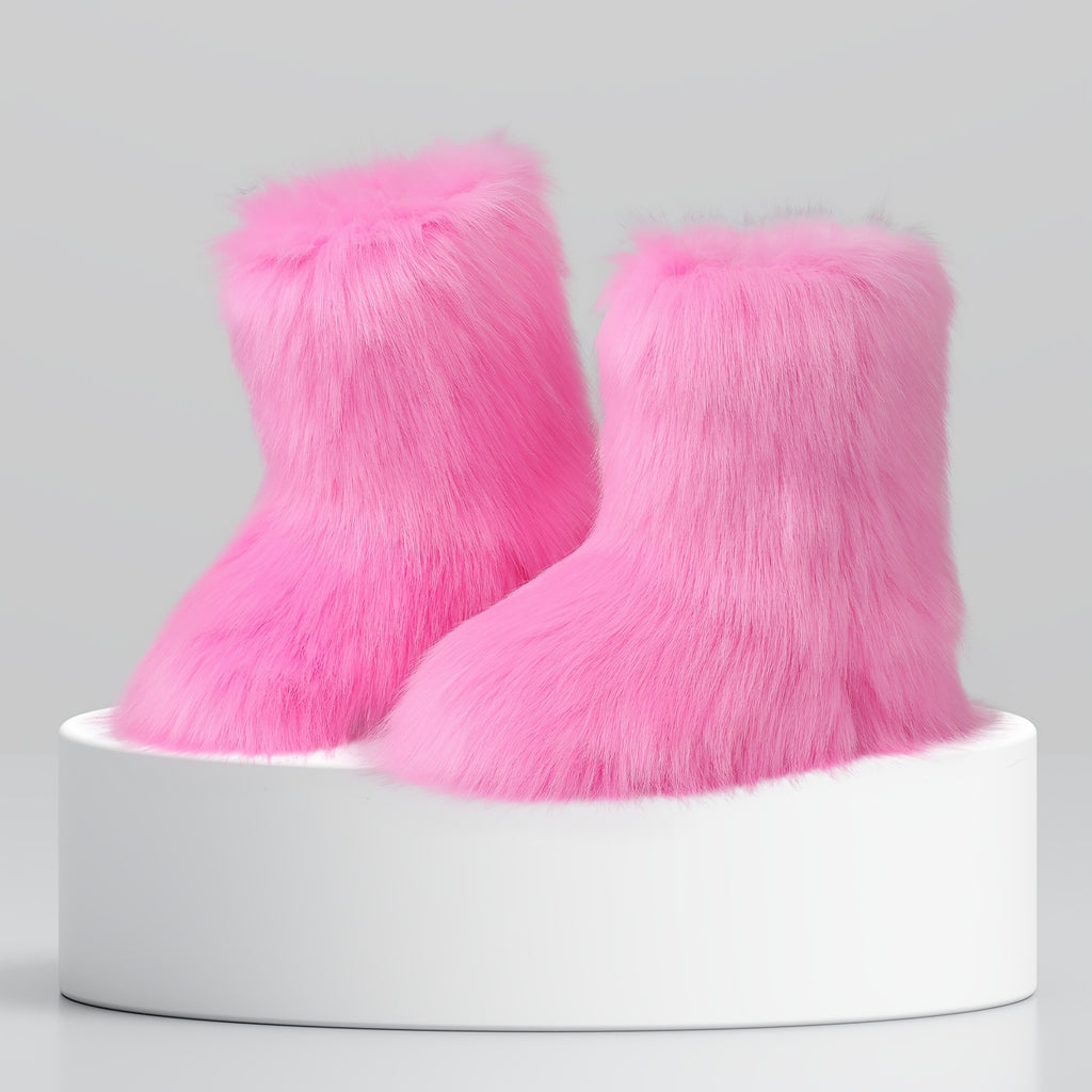 Cozy Faux Fur Snow Boots for Women Round Toe Pull On Warm Boot Non Slip Wide Calf Casual Booties for Outdoor Party Outing Dressy Fashionable Womens Shoes
