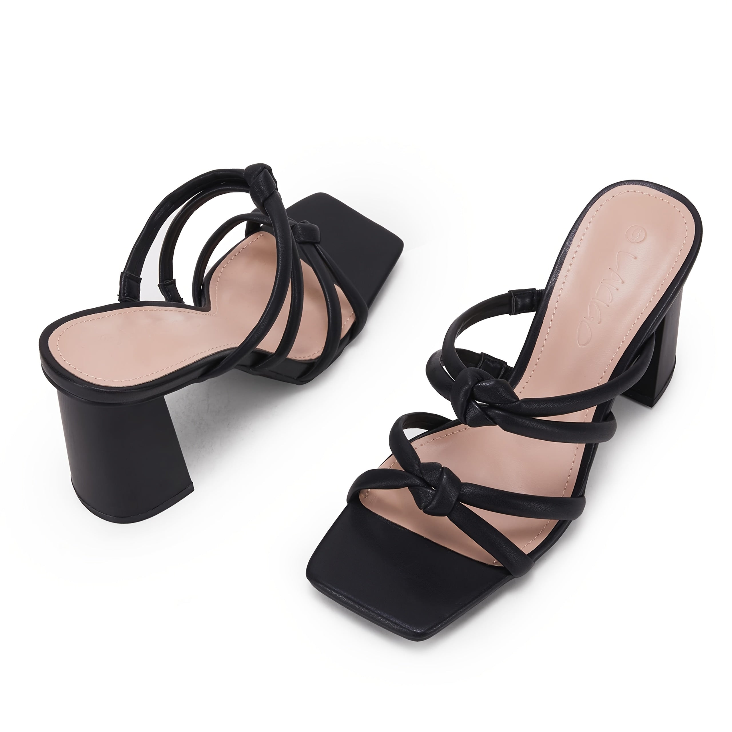 Women's Slip-On Square Open Toe Block Heel Sandals - Strappy Braided Backless Design, Synthetic Cover & PU Sole, Machine Washable Summer Shoes for Casual & Formal Occasions, Modern Footwear, Durable Comfort Footwear