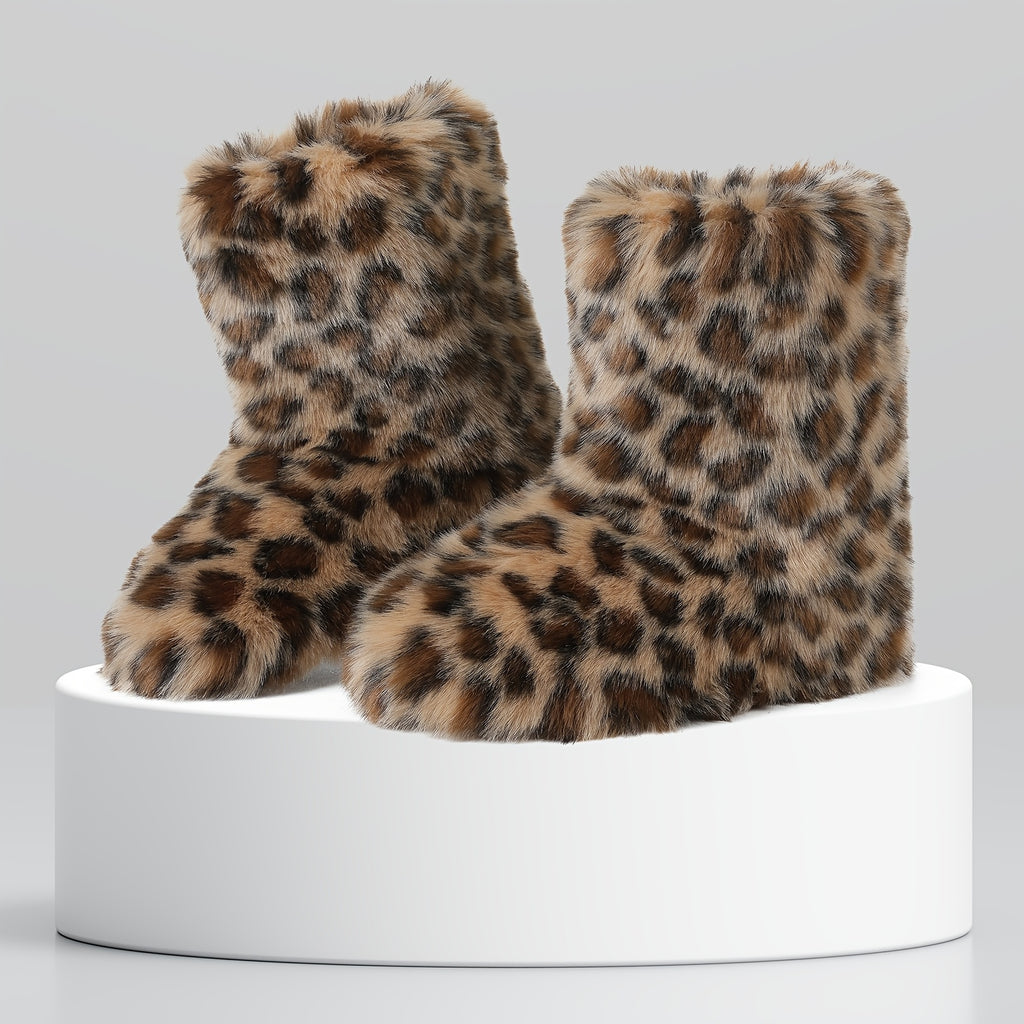 Cozy Faux Fur Snow Boots for Women Round Toe Pull On Warm Boot Non Slip Wide Calf Casual Booties for Outdoor Party Outing Dressy Fashionable Womens Shoes