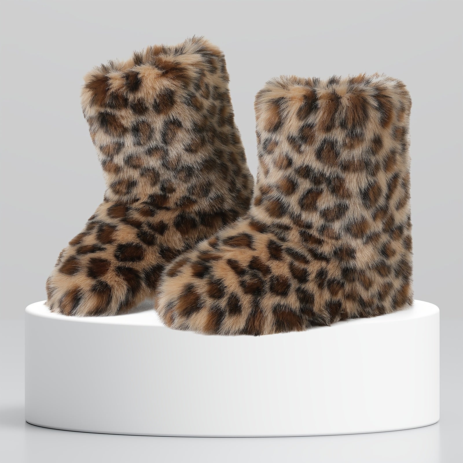 Cozy Faux Fur Snow Boots for Women Round Toe Pull On Warm Boot Non Slip Wide Calf Casual Booties for Outdoor Party Outing Dressy Fashionable Womens Shoes