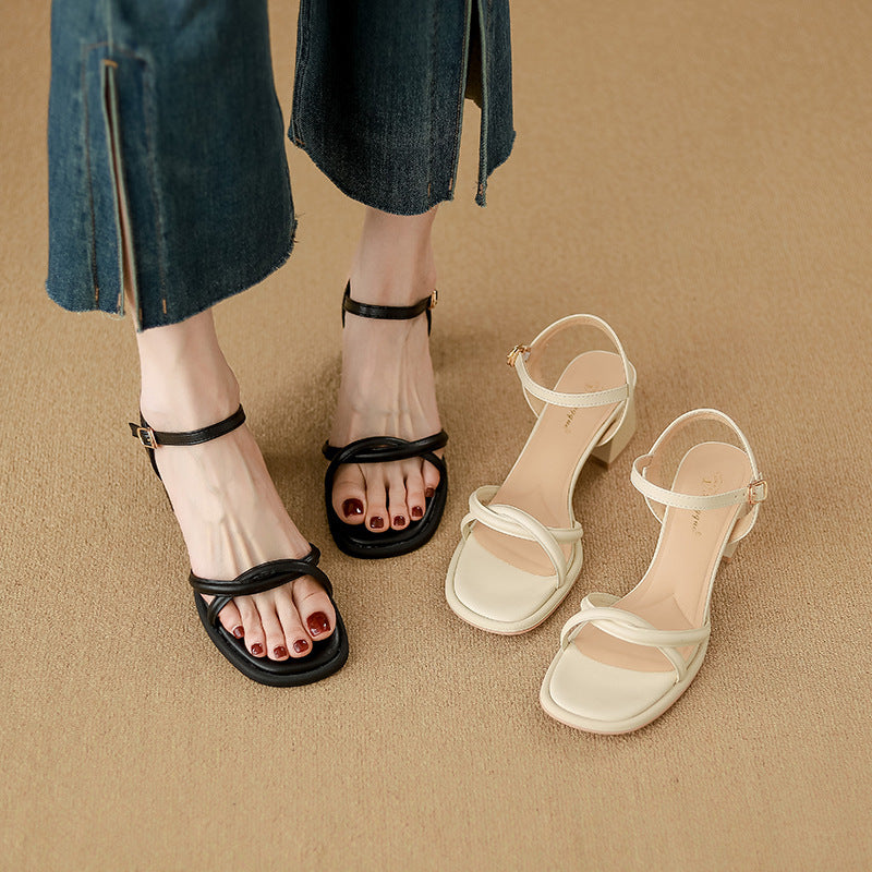 Women's Elegant Lace-Up Cross Strap Sandals - Chunky Heel for Stability, Beige\u002F\u002FWhite\u002F, Open-Toe Party & Everyday Shoes with Cushioned Insole - Formal & Casual Outfits