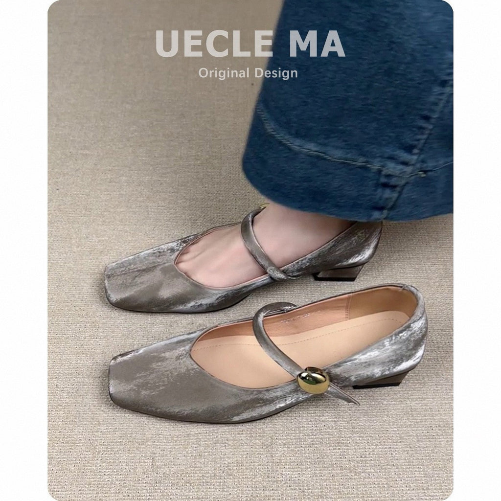 Super Soft Lambskin ~ French Style Single Shoes for Women, Square Toe Stunning Low Heel Ballet Flats Retro One-Strap Buckle Mary Jane, Elegant Shoes for Women, Ballerina Shoes