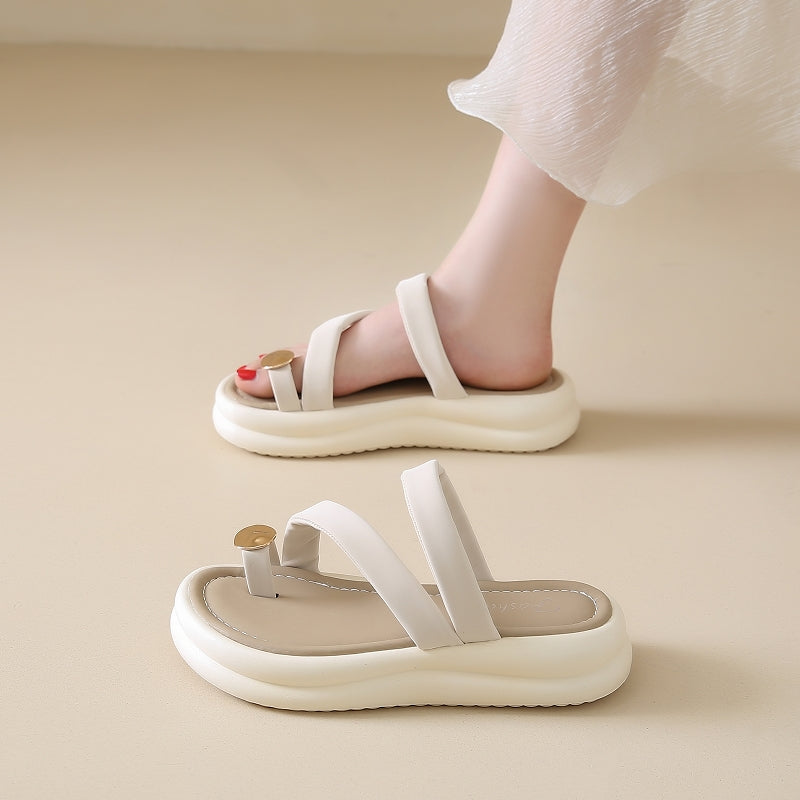 Women'S Summer Slippers - Open-Toe Flat Sandals with Cushioned PU Insole & Non-Slip Rubber Sole, Breathable PU Upper & Microfiber Lining, Lightweight Beach Shoes for Casual & Formal Wear, Ladies Shoes, Comfortable Footwear, Durable Traction Footwear