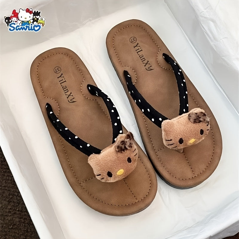 Sanrio Hello Kitty Black Flip-flops Slippers Cartoon Cute Fashion Flip-flops For Women To Wear Outside Summer New Travel Vacation Daily Versatile Flip-flops Soft Bottom Beach Flat Slippers Casual Sandals
