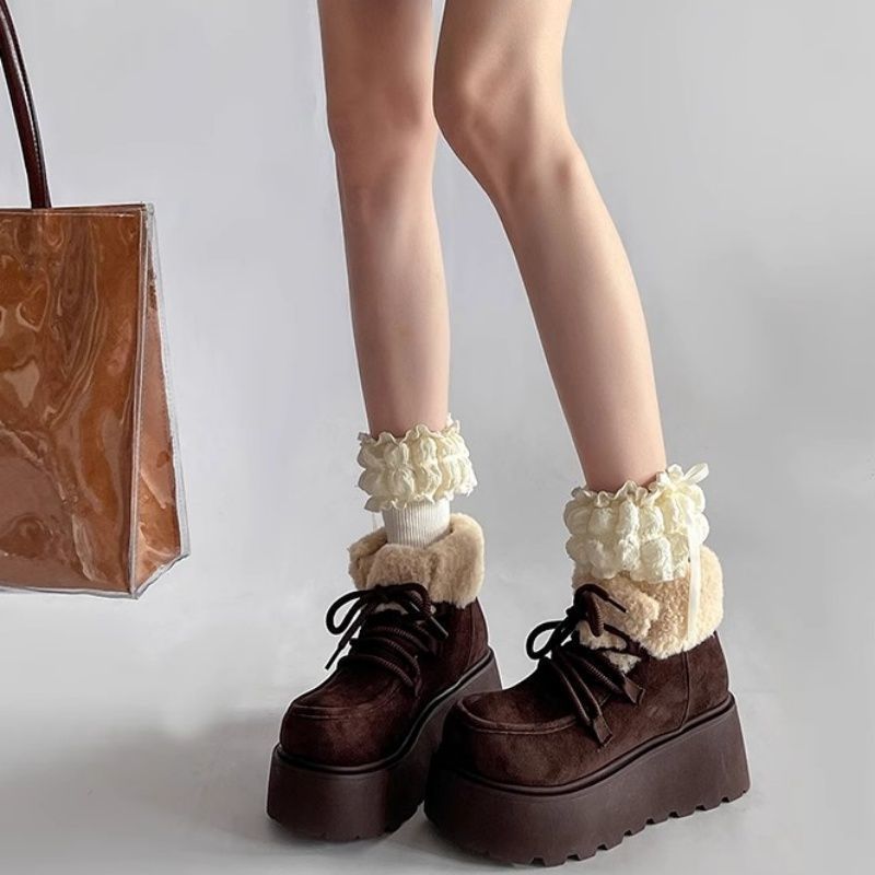 Women's Retro Chunky Platform Snow Boots with Fleece Lining - Thick-Soled Height Increase, Anti-Slip Rubber Sole & Round Toe Winter Boots for Outdoor, Casual & Semi-Formal Wear - Warm Cozy Winter Footwear