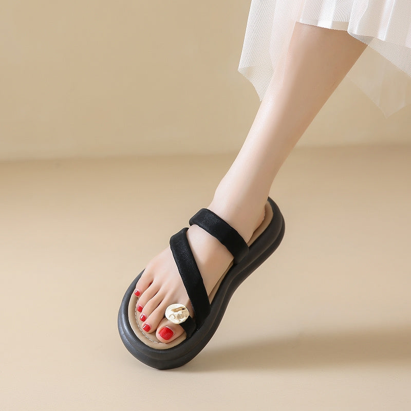 Women'S Summer Slippers - Open-Toe Flat Sandals with Cushioned PU Insole & Non-Slip Rubber Sole, Breathable PU Upper & Microfiber Lining, Lightweight Beach Shoes for Casual & Formal Wear, Ladies Shoes, Comfortable Footwear, Durable Traction Footwear