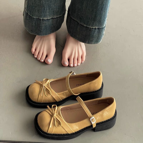 French new style spring and summer retro Women's chunky- heeled shoes, Silvery bow- adorned Mary Jane single- sole shoes, small Cover shoes