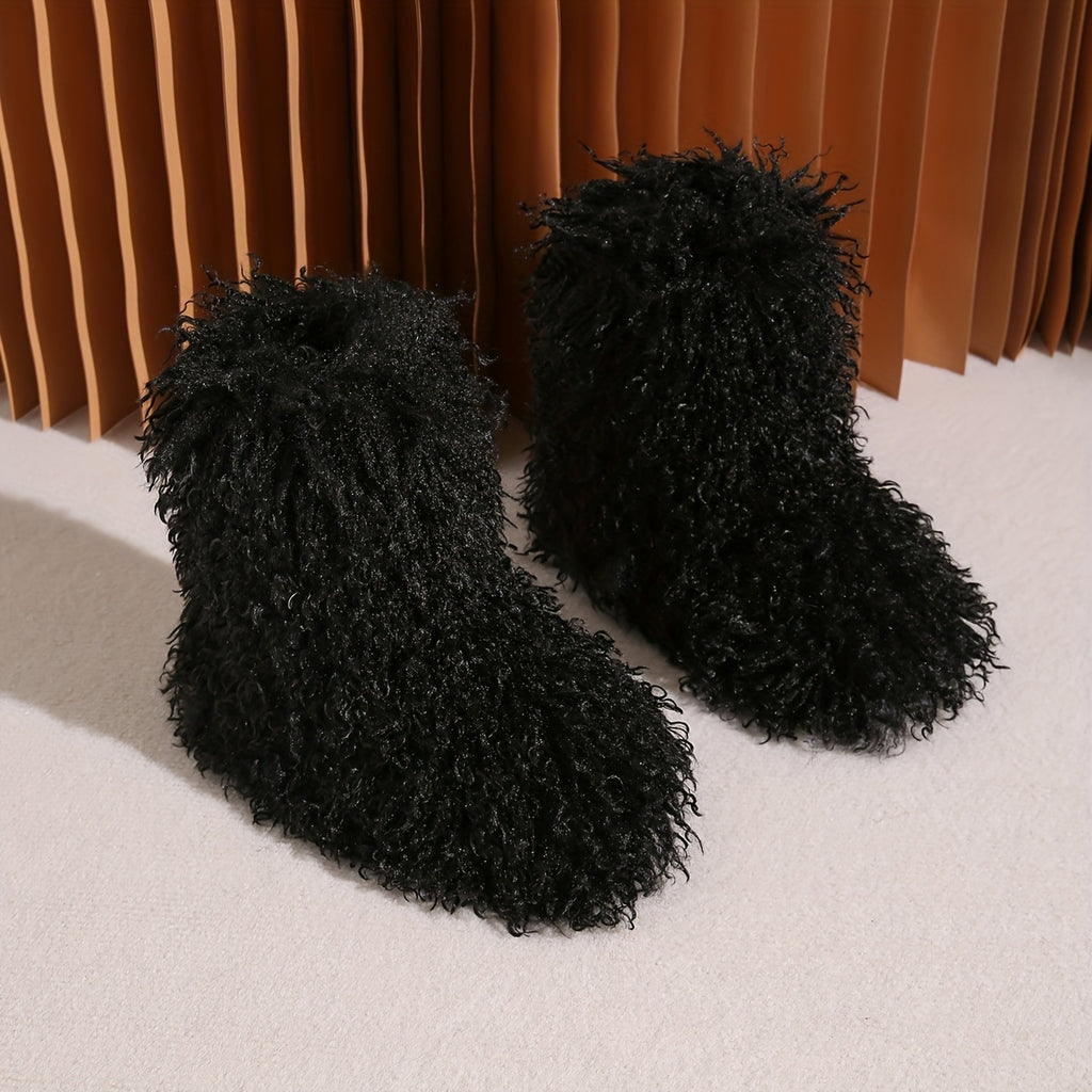 2025 Winter New Arrival Furry Faux Fur Boots Mid-Calf Tassel Outdoor Snow Boots Fashionable Cute Warm Puffy Short Mid-Calf Boots